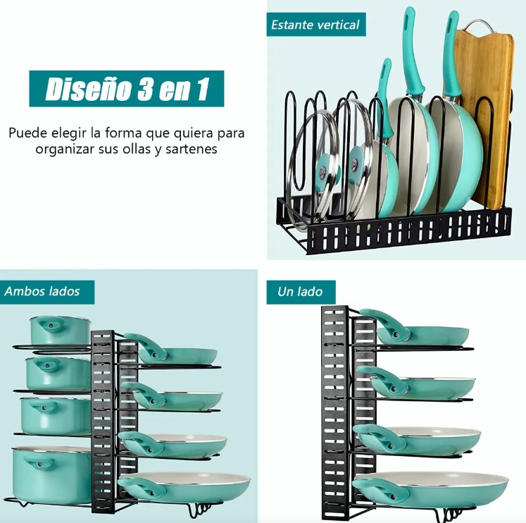 Estante Organizador Para Ollas Y Sartenes Ajustable Cocina